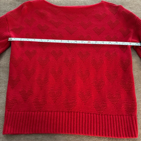 Loft red heart print bateau neck sweater balloon long sleeve cotton blend Sz XS - Picture 6 of 8